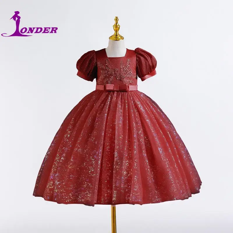 Sonder-vestido de tul con flores para niña, vestidos de dama de honor brillantes para desfile de boda, vestido de fiesta de cumpleaños de princesa personalizado