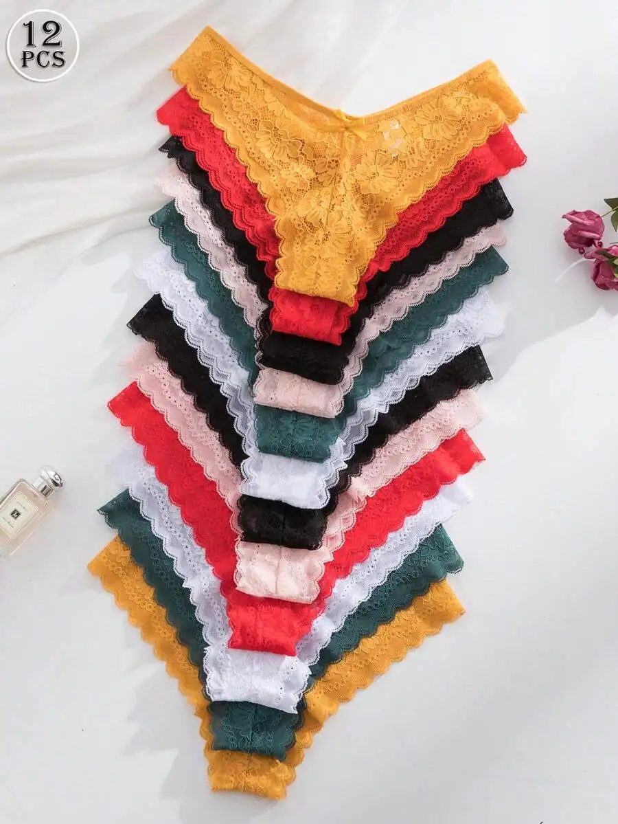 12pcs Women Lace Brief Panties Comfortable Underwear Set