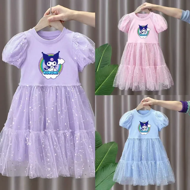 

Sanrio Kuromi Girls Dress Kawaii Kids Princess Dresses Summer Mesh Puffy Skirt Cartoon Anime Children's Clothing Birthday Gift