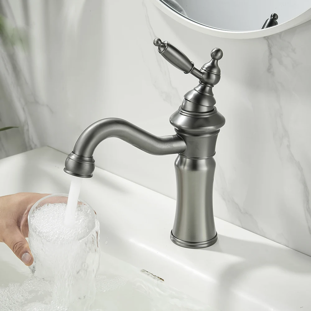 BAKALA Bathroom Sink Faucet Tap Brass Bathroom Waterfall Faucet Deck Mounted Basin Mixer Tap Black Gold Basin Faucet
