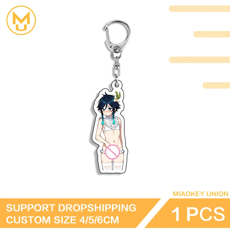 Femboy Genshin Impact Venti Key Chains Alluring Nude Waifu Standing Posture Hentai Lewd Keyrings Creative Customized Accessories