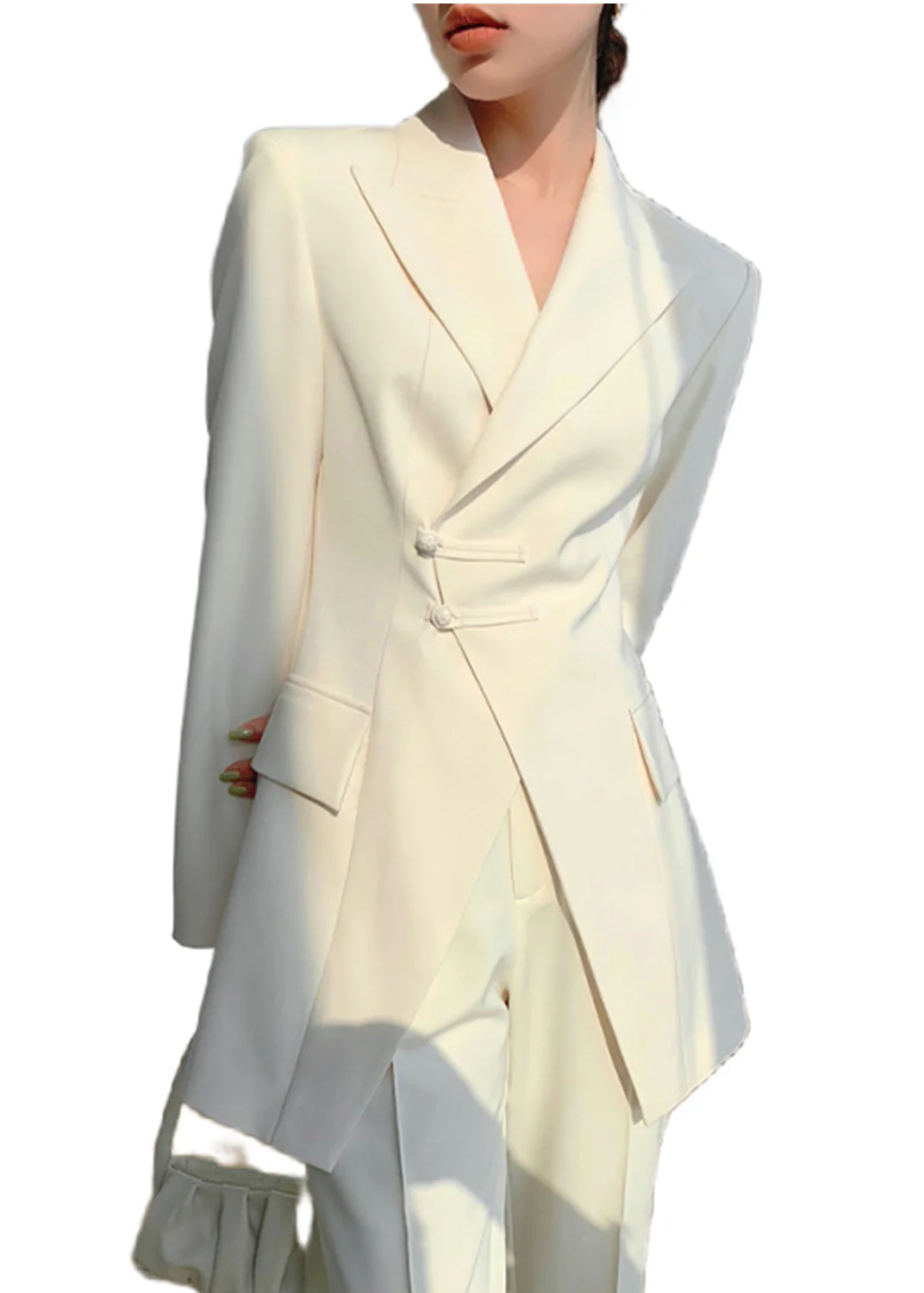 Spring New Arrival Korean Design Long Sleeved Suits for Women New Chinese Plate Buckle Long Blazer Pants Blazer Sets Y3944