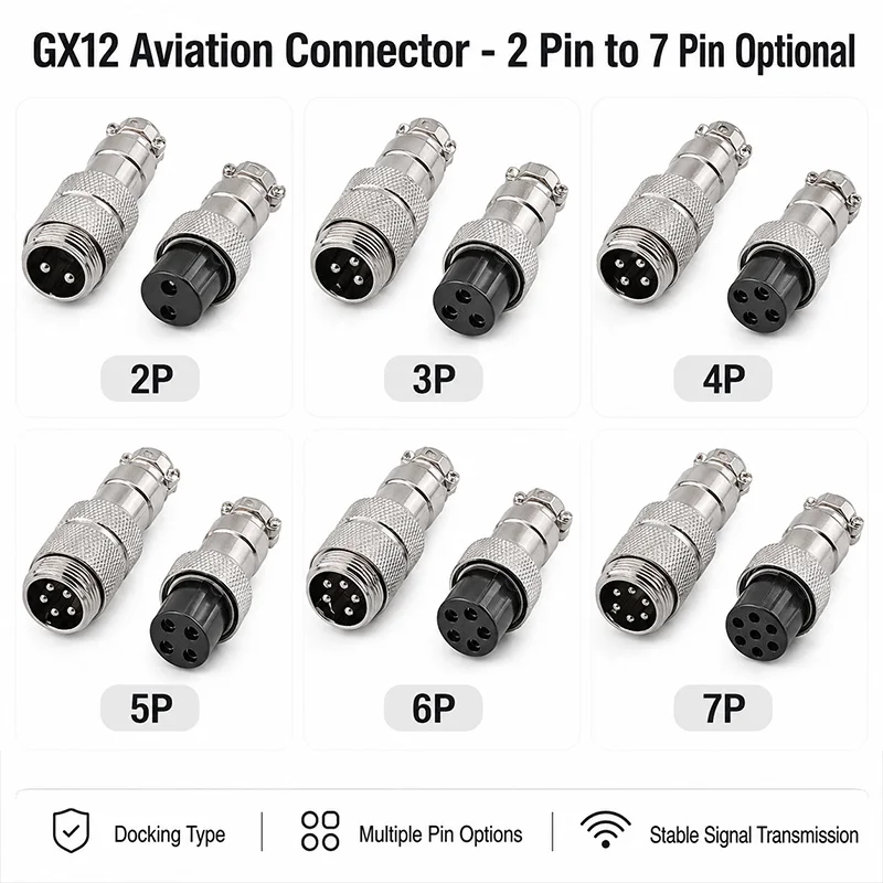 GX12 Docking Aviation Connector 2 3 4 5 6 7 Pin Male Female Plug Socket Inline Wire Panel Cable Connector Adapter Joint Kit DIY