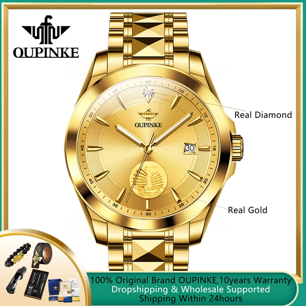 

OUPINKE Original Luxury High End Man Watch Real Gold Real Diamond Fully Automatic Mechanical Watch Tungsten Steel Men's Watches