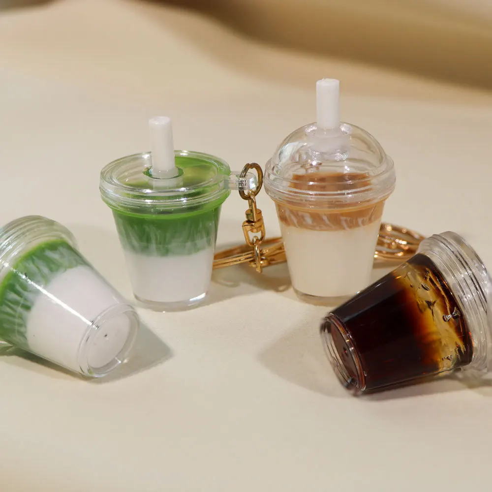 Miniatura de Taza de Café, Matcha Latte, Americano Helado, Modelo Realista de Bebida, Llavero, Adorno de Resina, Decoración de Comida Falsa para el Hogar