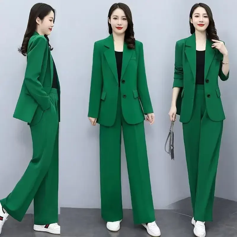 Traje informal de dos piezas para mujer, conjunto de chaqueta y pantalones holgados, ropa profesional elegante, Otoño, 2023