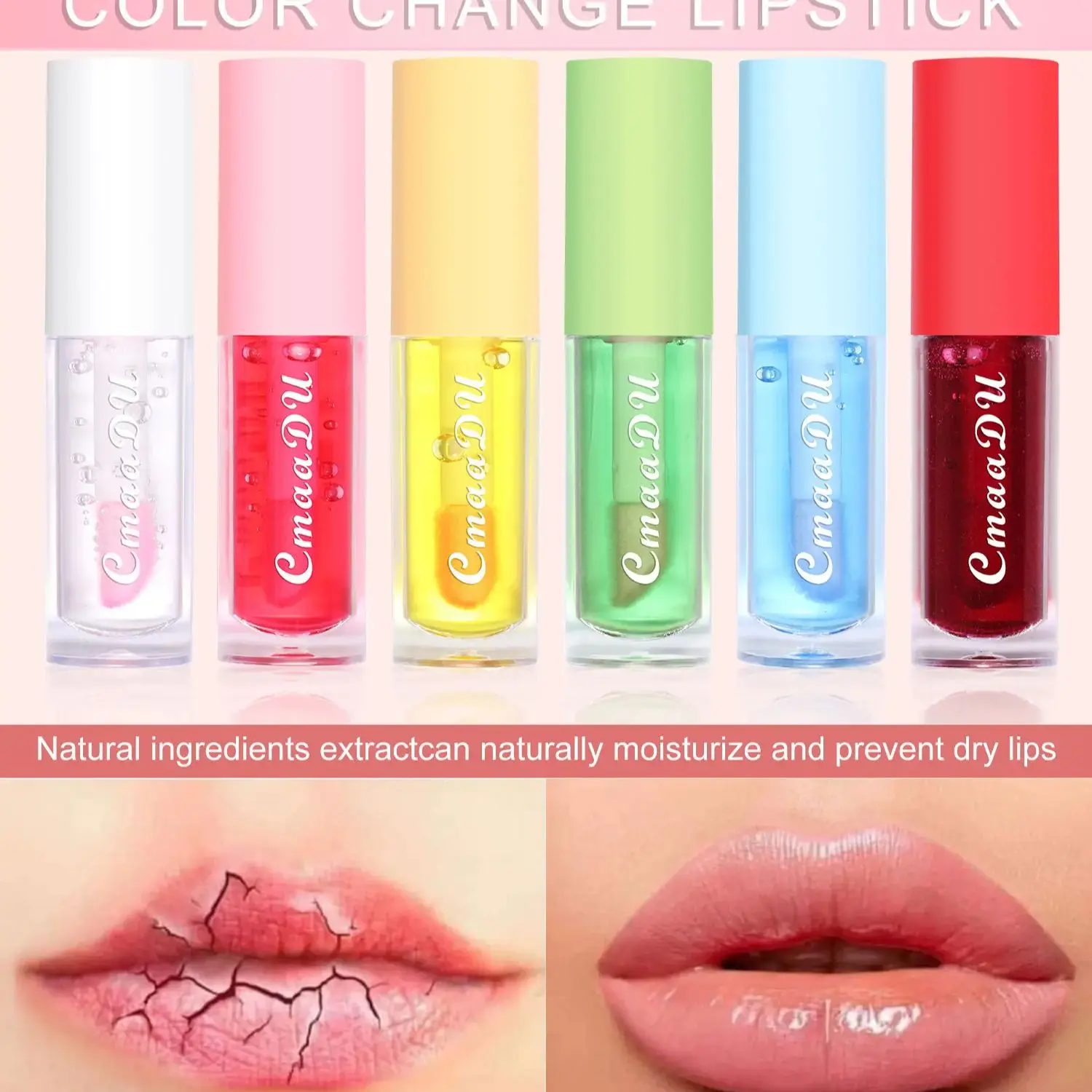 CmaaDU Clear Color Change Moisturizer Lip Gloss for Women Waterproof Lip Oil Long-lasting Lipstick 0.071fl.oz