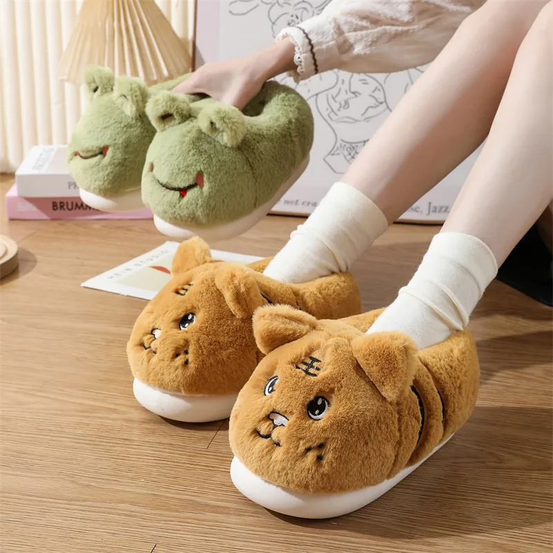 Women Cartoon Plush Slippers Cute Animals Winter Indoor Boots Platform Slippers Gifts Soft Fluffy Flannel Warm Home Cotton Shoes