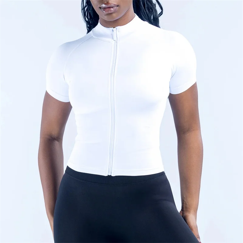 Zipper Fitness T Shirt Woman Short Sleeve Yoga Clothes Women Slim Sport T Shirts Summer Casual Top