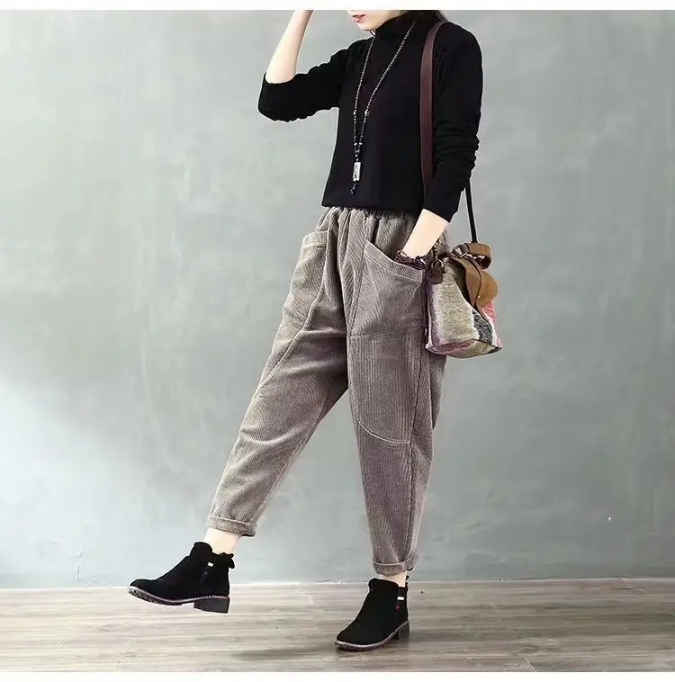 Thick Versatile Casual Pants With Added Fleece Women's Autumn and Winter New Style Splicing Slimming and Leg Length Warm Pants