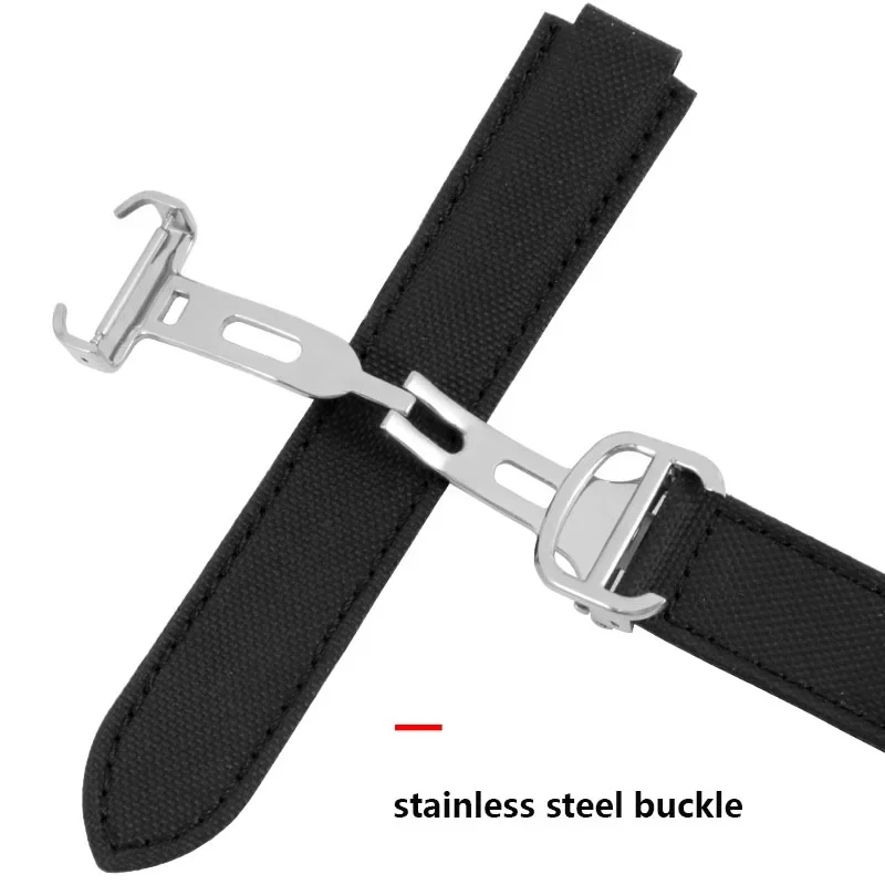 Bracelet de montre en nylon pour Cartier, bracelet de montre noir avec bracelet pliant, ballon bleu, WSBB0015, 16x8mm, 18x11mm, 20x12mm