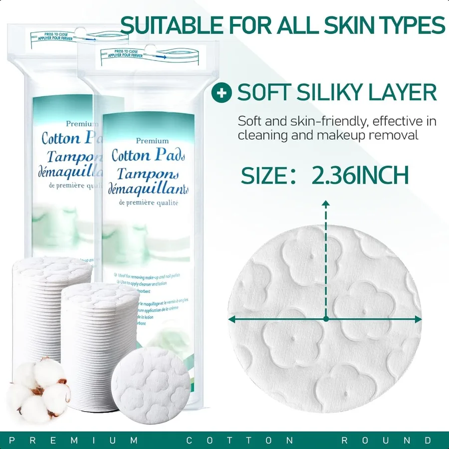 Premium Cotton Rounds for Face 400 Count Makeup Remover Pads 100 Pure Natural Facial Cleansing Round Pads for Makeup Removal Na