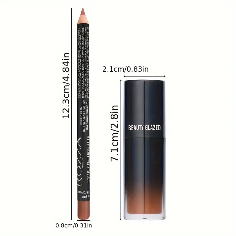 2 stks/set Gladde Lip Liner + Lipolie Set Lip Combo Waterdichte Lip Liner Make-up, langdurige Hydraterende Lip Make-Up Lip Mollig