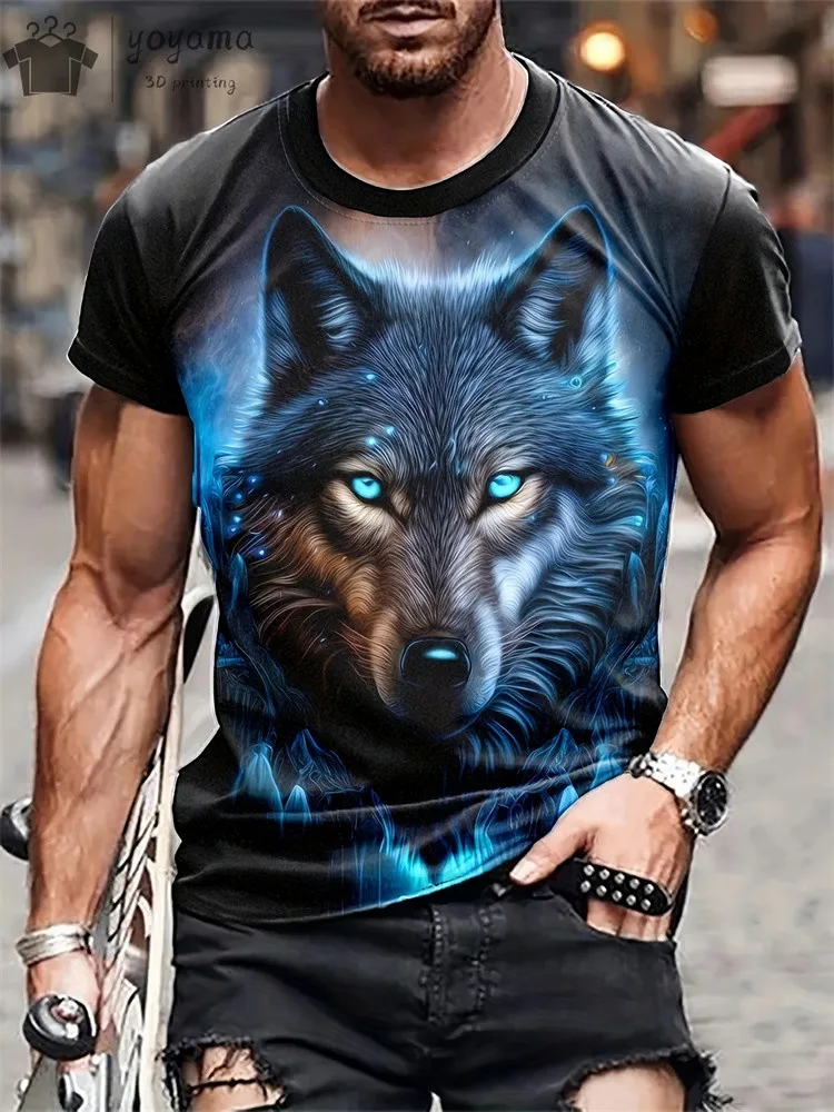 New 3d Animal Wolf Print Men T-Shirt Fashion Casual Trend Personality Print Short Sleeve T-Shirts Hip Hop Harajuku Streetwear