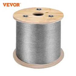 VEVOR 150M 500Ft 304 Stainless Steel Wire Rope Soft Fishing Lifting Cable Construction 7 x 19 Clothesline for Marine Application