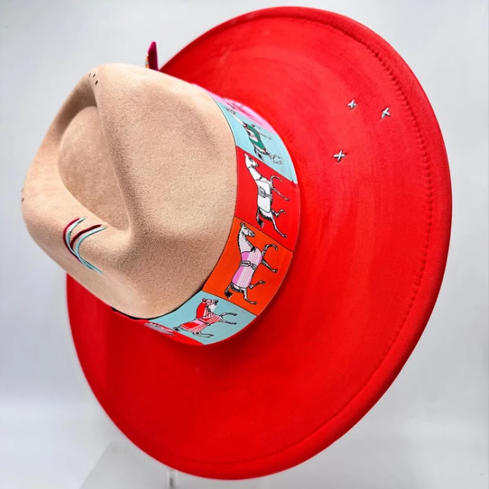 Suede Fedora Painting Felt Hat Unisex Hand-sewn Fedora Adjustable Autumn and Winter Fashion Party Hat and Gift New - Image 6