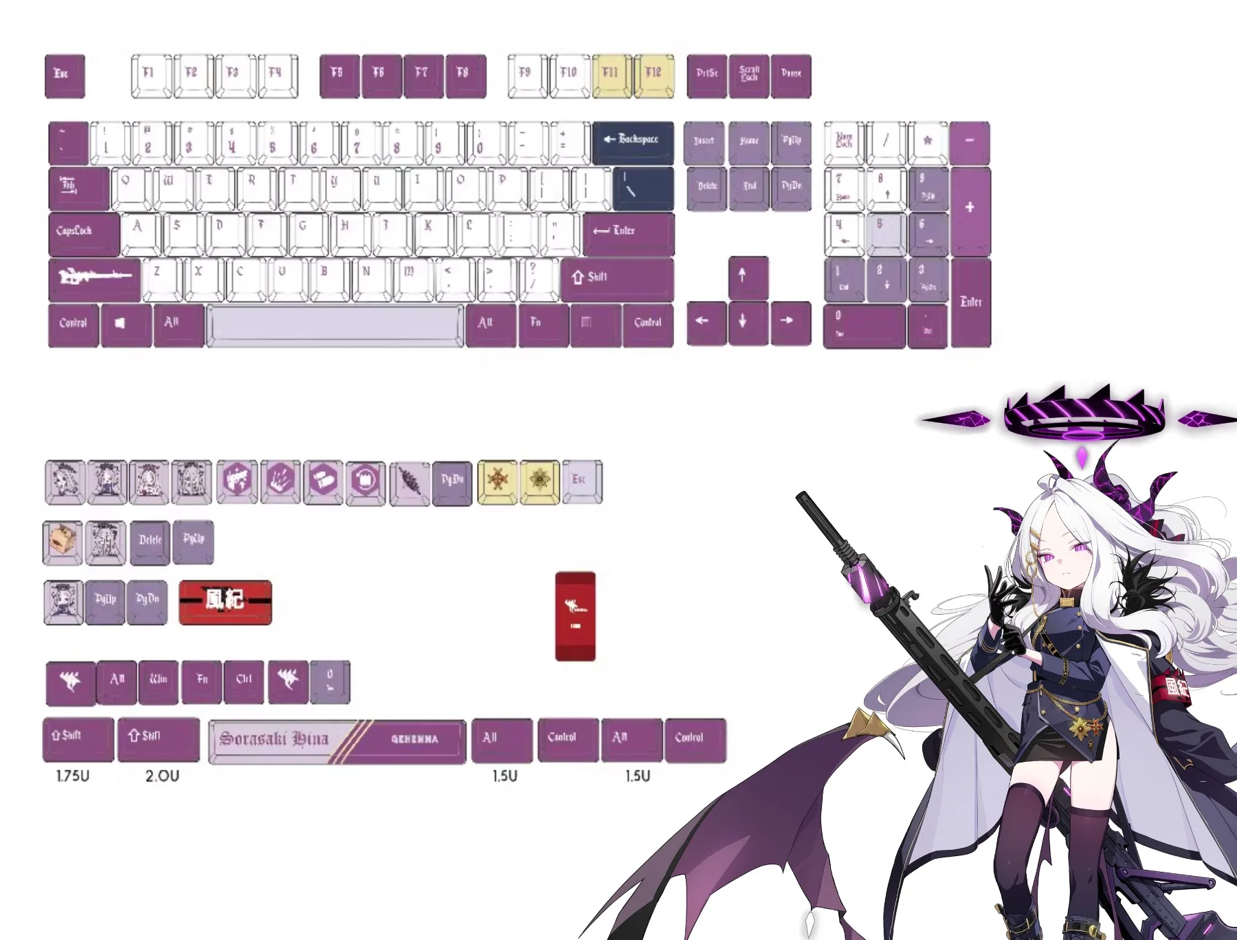 140 Keys/Set Blue Archive Sorasaki Hina PBT Keycaps Anime Games Beauty Girl Key Caps Cherry Height for DIY Mechanical Keyboards