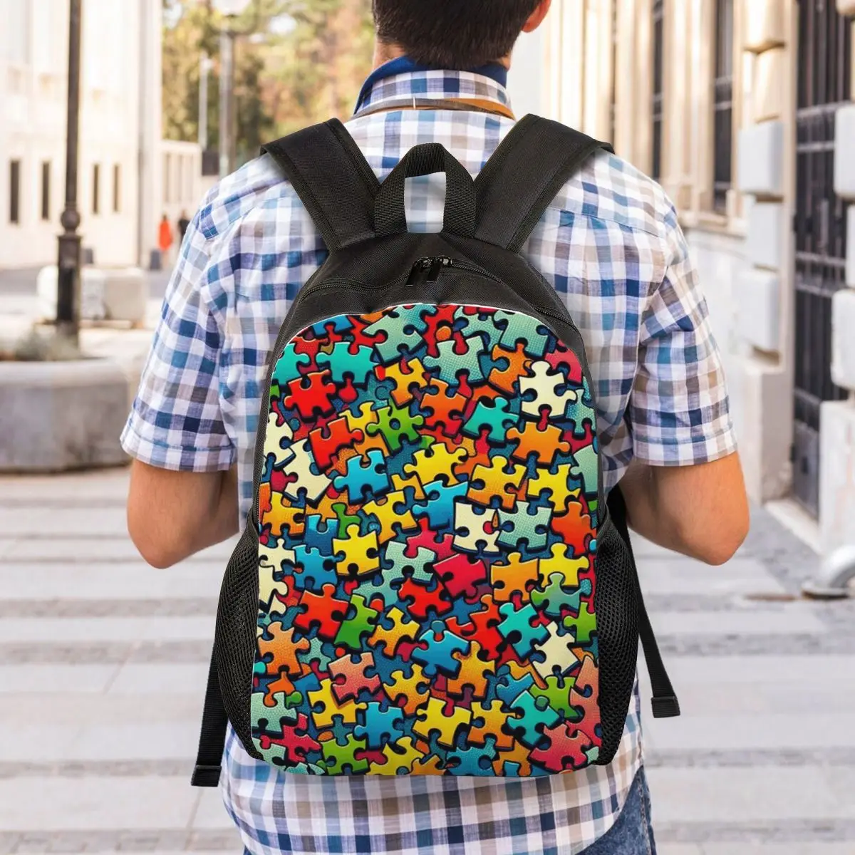 Autism Awareness Colorful Puzzle Piece Print Backpack Student Boys Girls BookBag School Bag Laptop Shoulder Bags