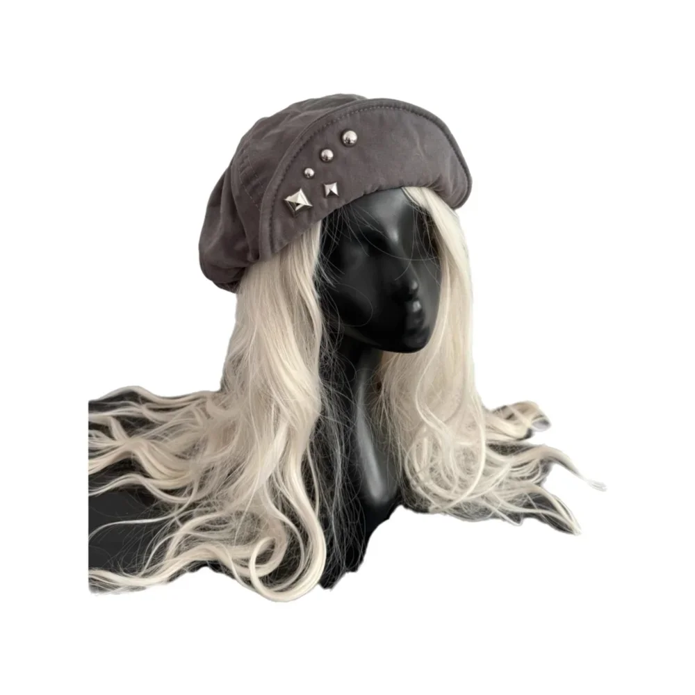 

Retro water-washed rivet niche design metal snap beanie painter's hat