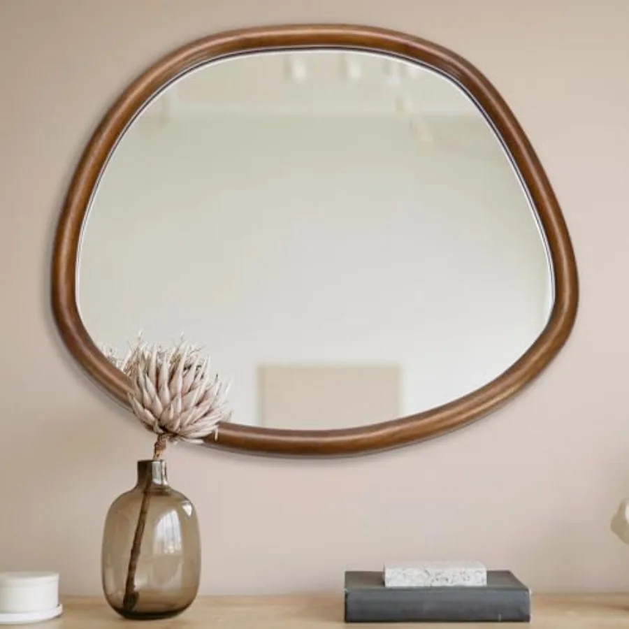 

Irregular Wall Mirror, 22 x 24 inch Wall Mirrors Decorative, Asymmetrical Mirror with Wooden Frame, for Bathroom, Living Room,