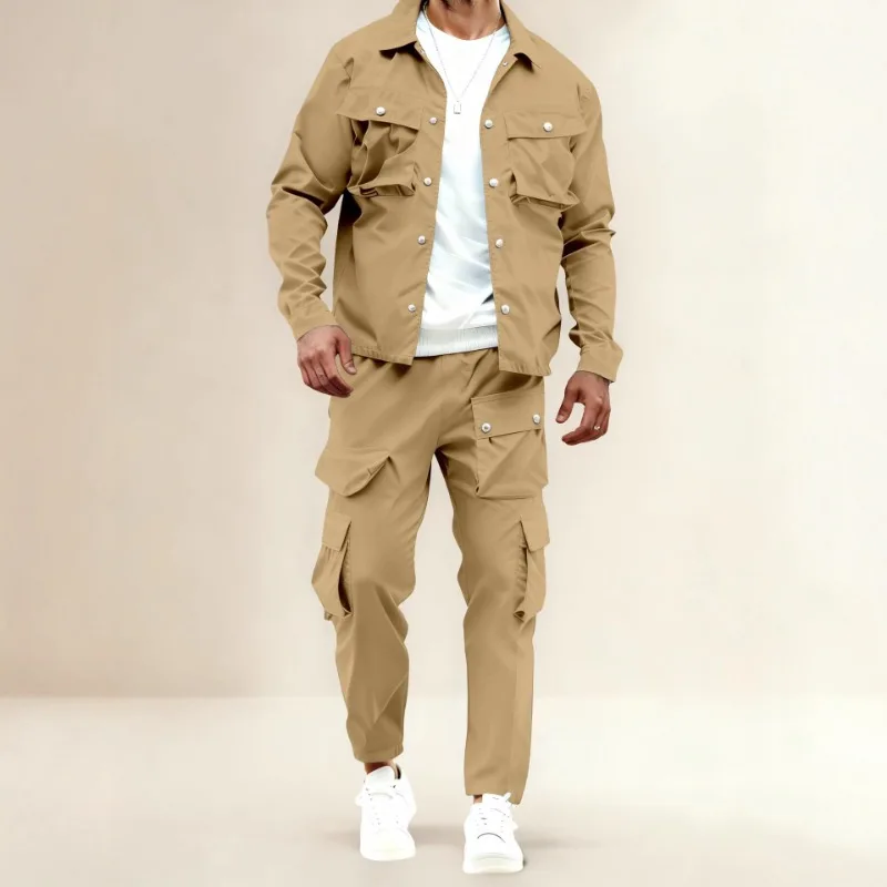 

Men's Casual Fashion Trousers Two-piece Set Trendy Slim Jacket Overalls