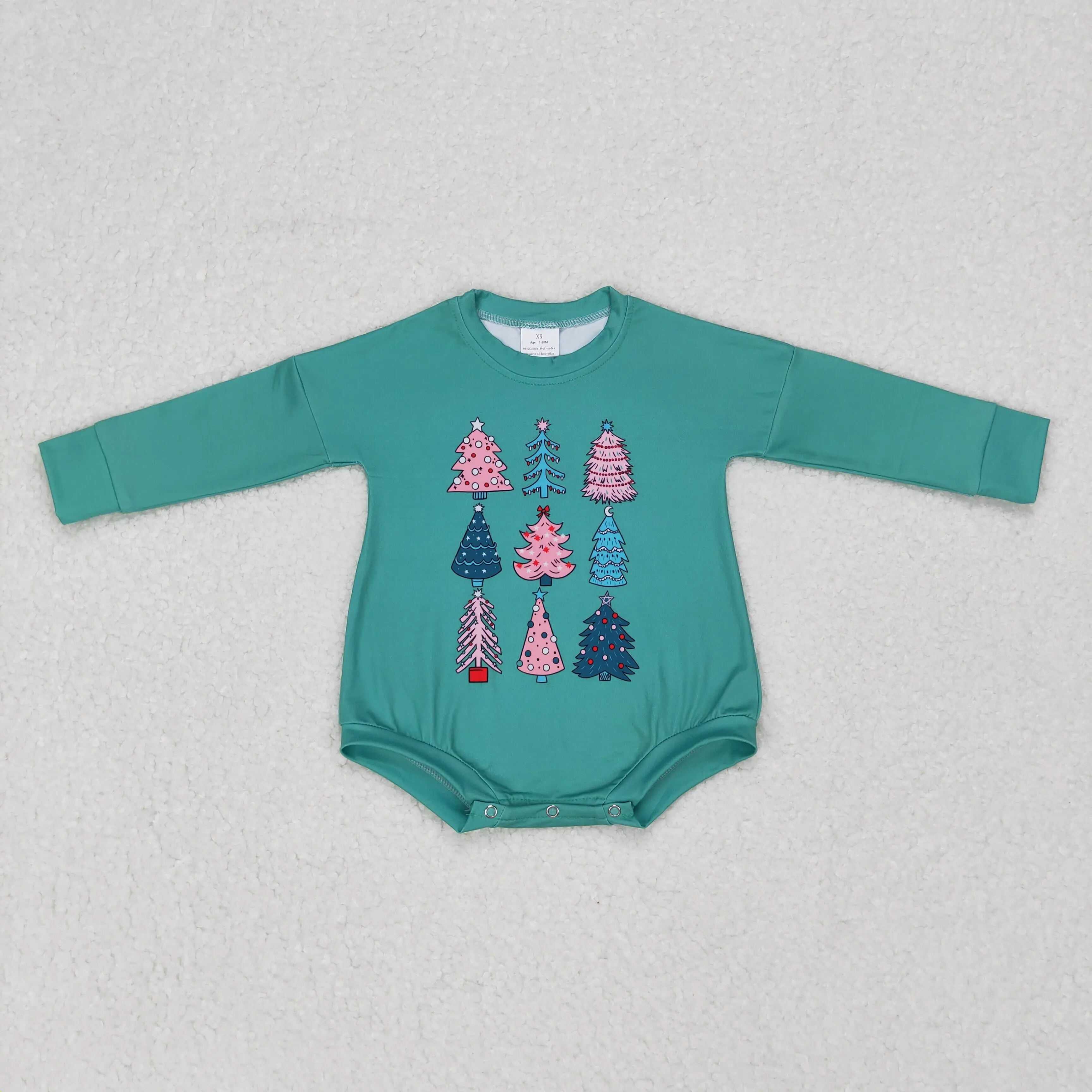 

New Wholesale Girls Autumn And Winter Long-Sleeved Christmas Romper With Pattern Christmas Tree In Bright Colors