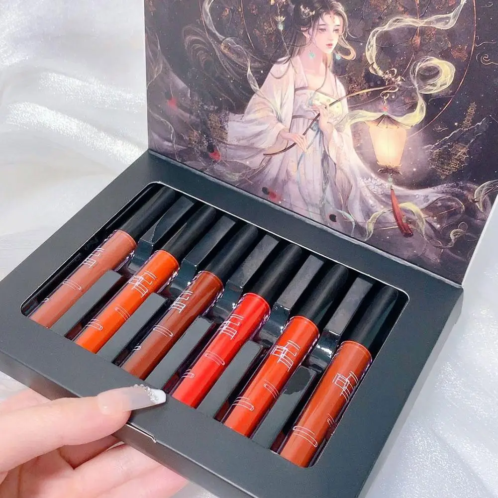 6 szt. Matowych, wodoodpornych szminek w odcieniach nude, seksownych czerwieni i brązów, nawilżające pigmenty do makijażu ust, długotrwałe kosmetyki letnie.