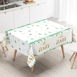 220x130cm Sage Green Tablecloth Oh Baby Disposable Plastic Rectangle Eucalyptus Leaf Table Cover Baby Shower Party Decorations