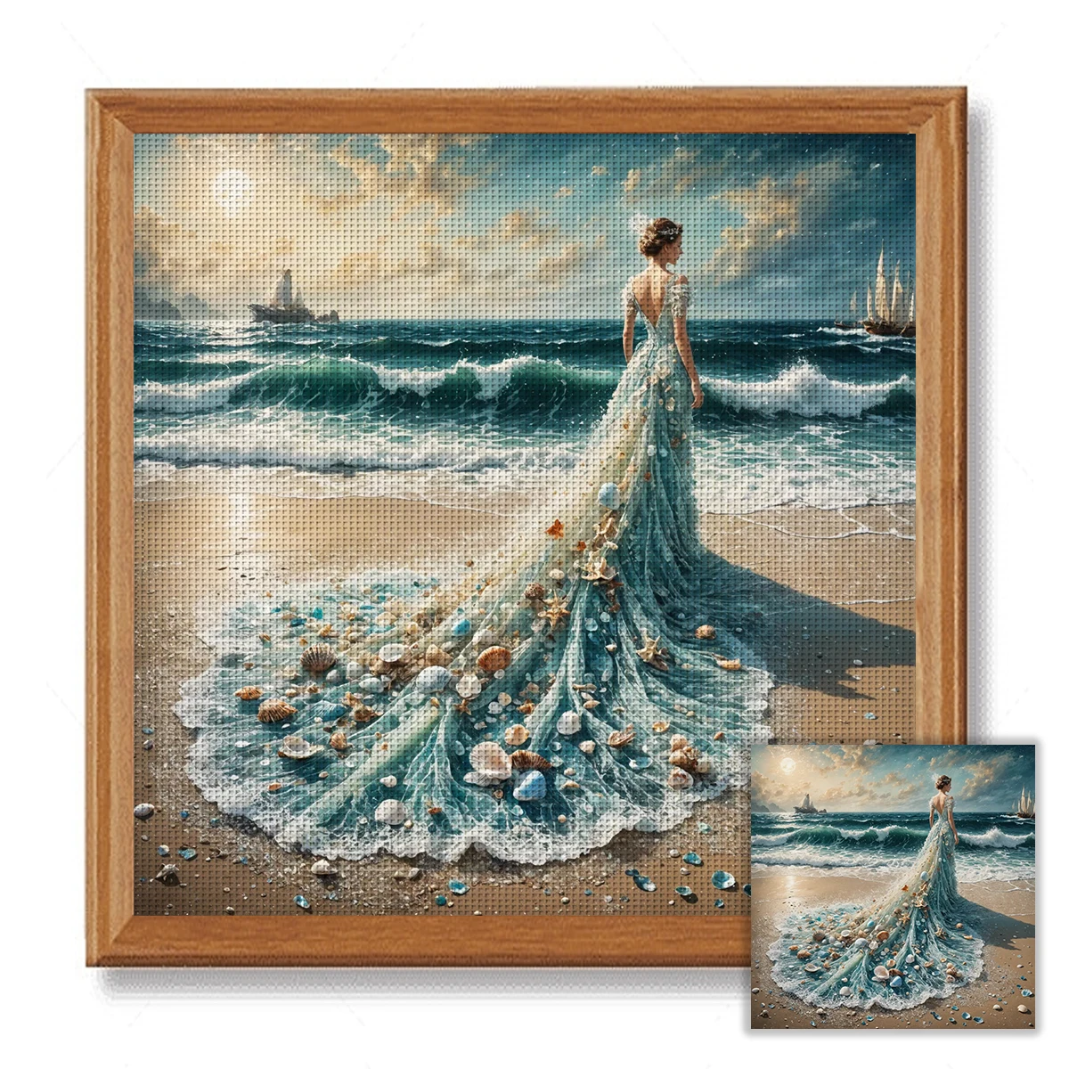 1 Stück 40x40cm/15,7x15,7 Zoll DIY Kreuzstich-Set mit Wellenrock-Muster, bedrucktes Kreuzstich-Set für Heimdekoration – Detail 1