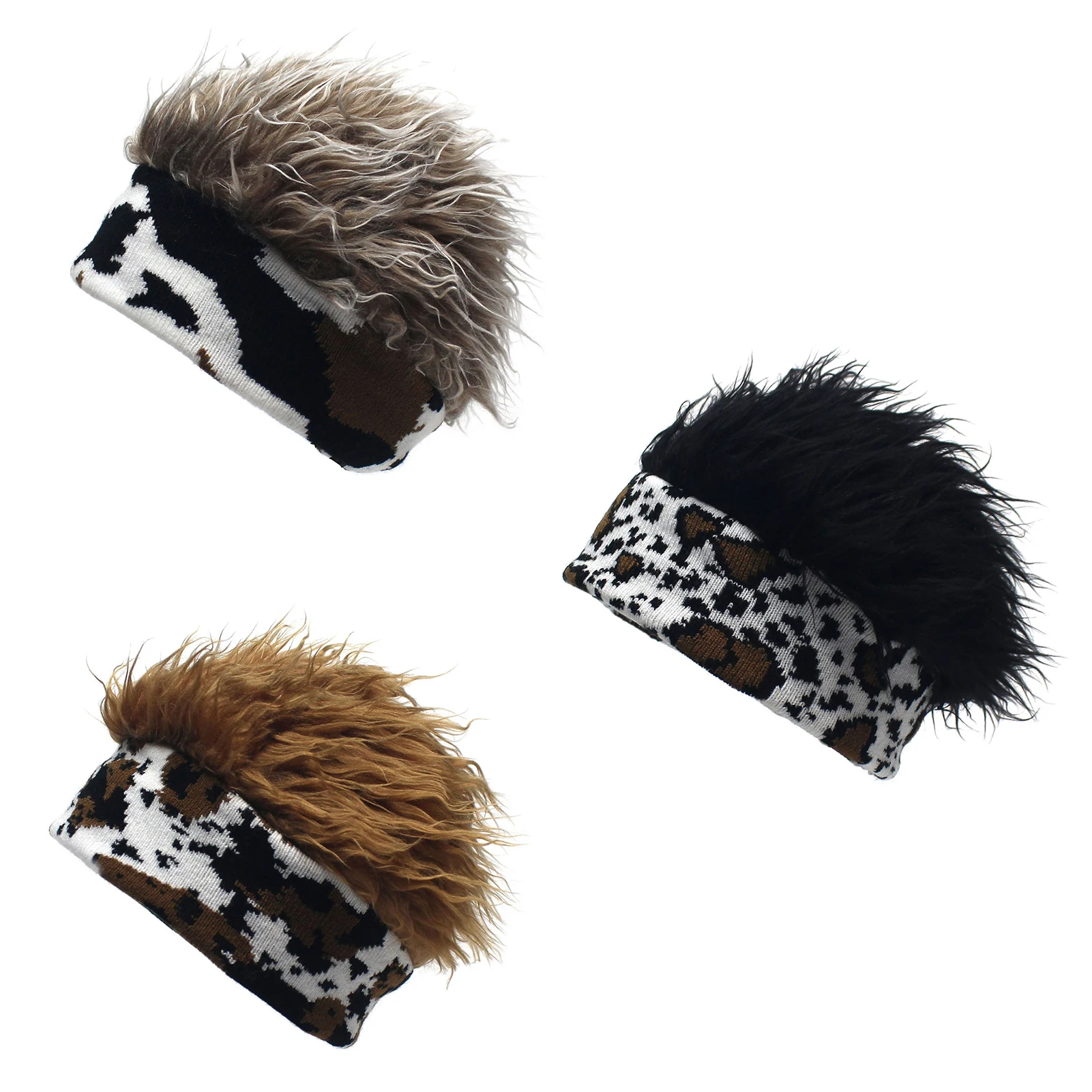 Baggy Skull Cap with Wigs Thick Fur Hair Band All-matching Style for Birthday Christmas Thanksgiving Day Gift PR Sale