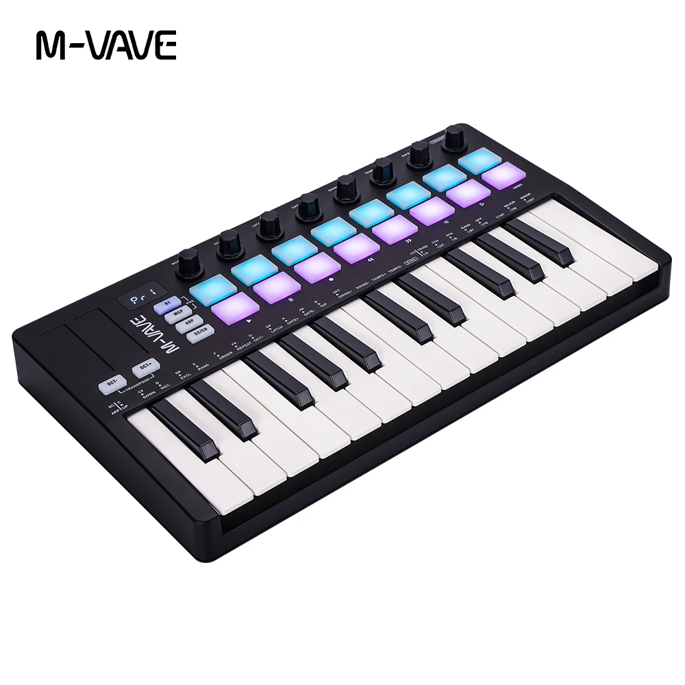 Clavier MIDI M-VAVE SMK-25 II Pro, 25 touches semi-lestées + 16 tampons RGB, 8 boutons de cartographie, logiciel de production musicale inclus