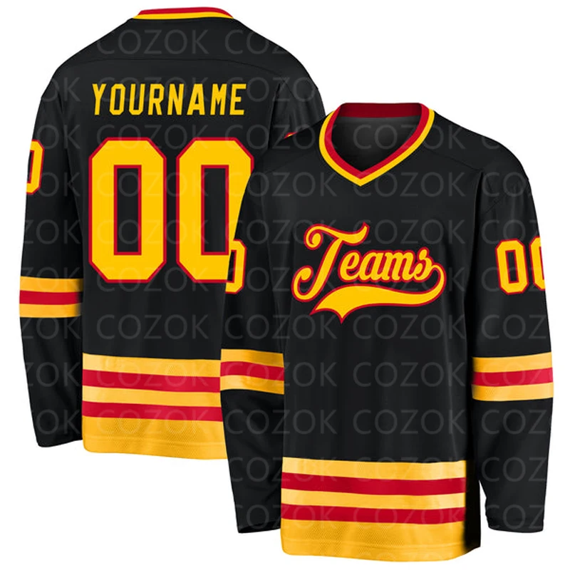 Custom Black Glod Hockey 3D Print You Name Number Men Women Ice Hockey Jersey Competition Training Jerseys