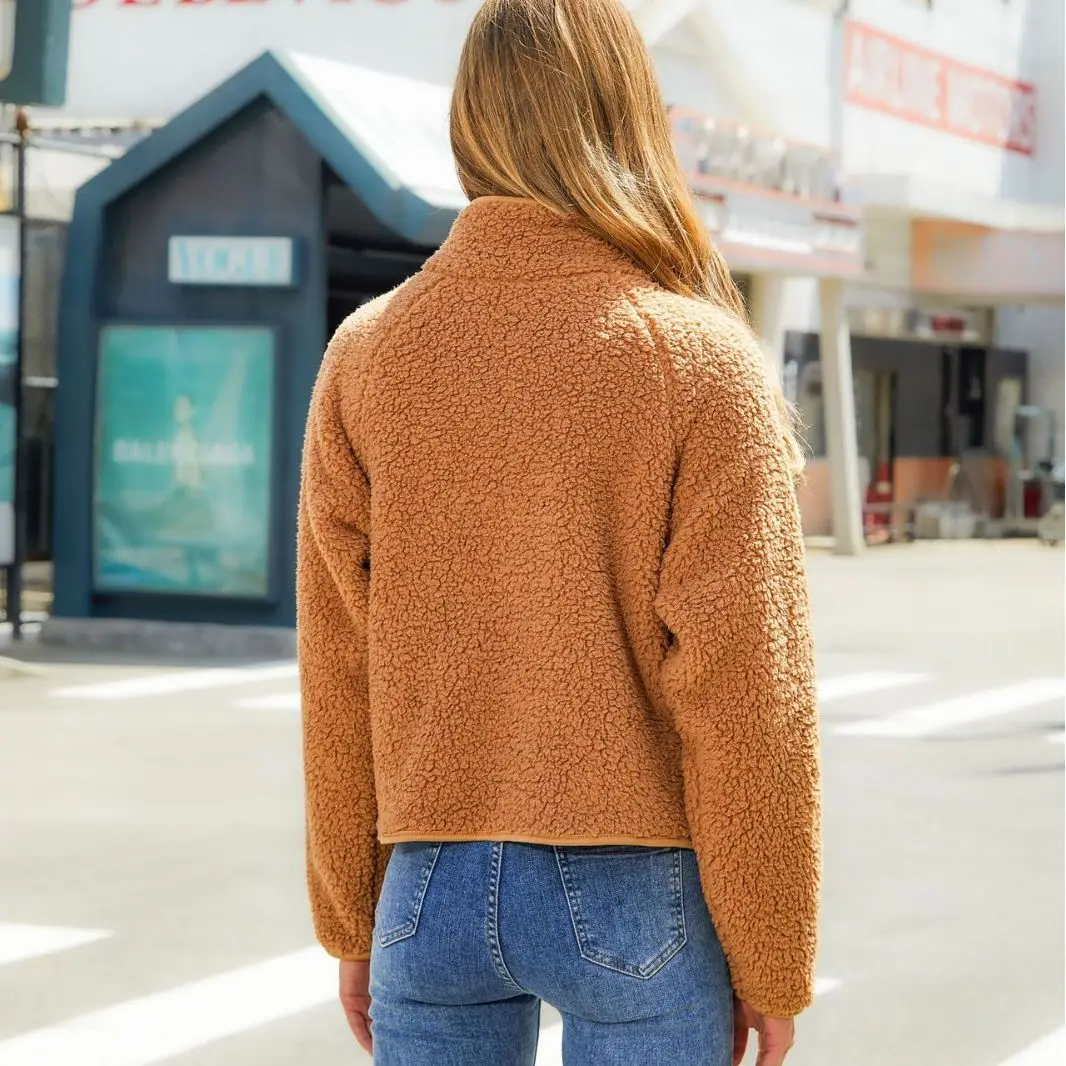 Cardigan zippé à manches longues pour femmes, veste patchwork en peluche, velours flash, vêtements d'automne et d'hiver, nouveau, 2023