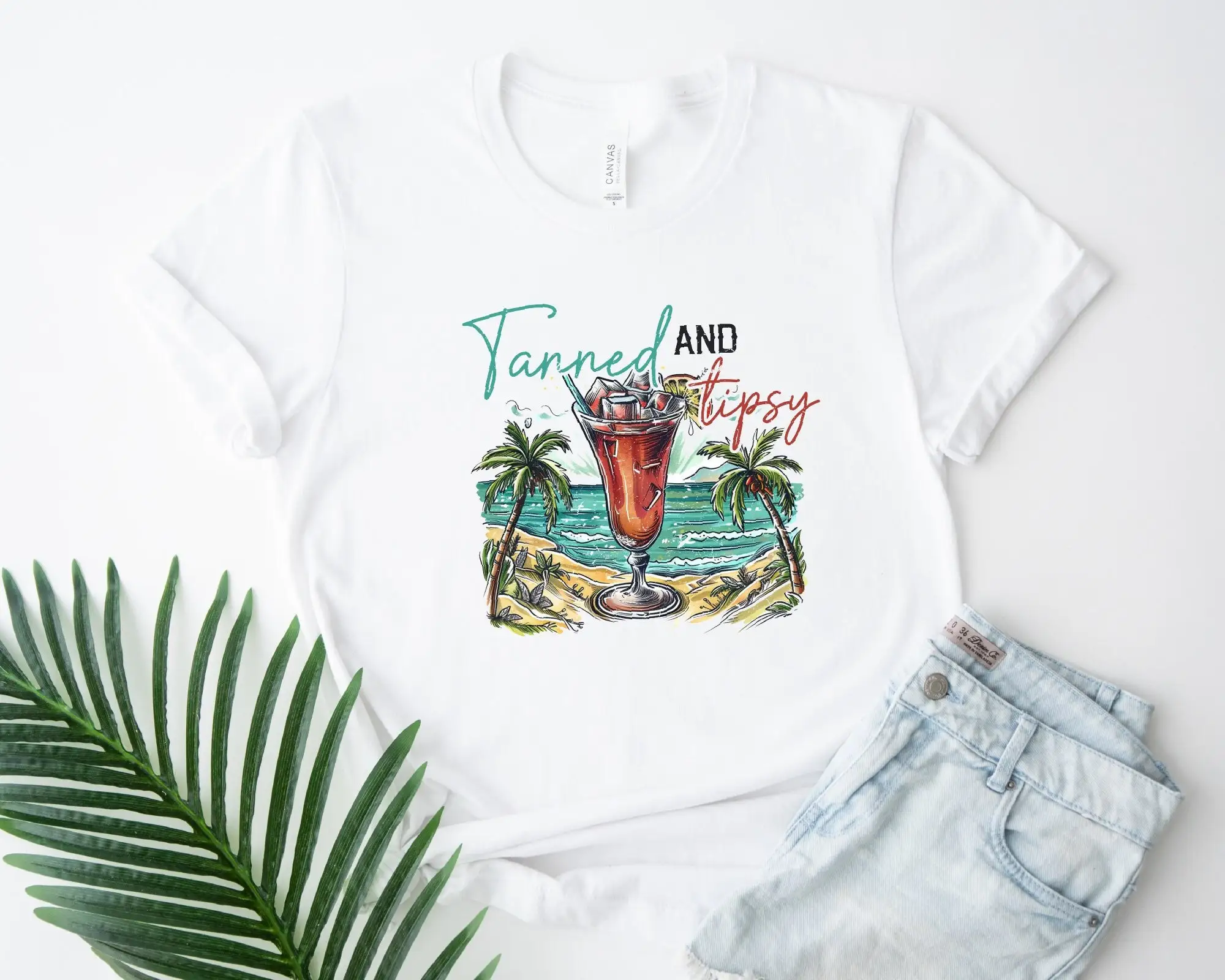 Tanned And Tipsy T Shirt Palm Tree Summer Vacation Beach Drinking Holiday Cruise Girls Trip