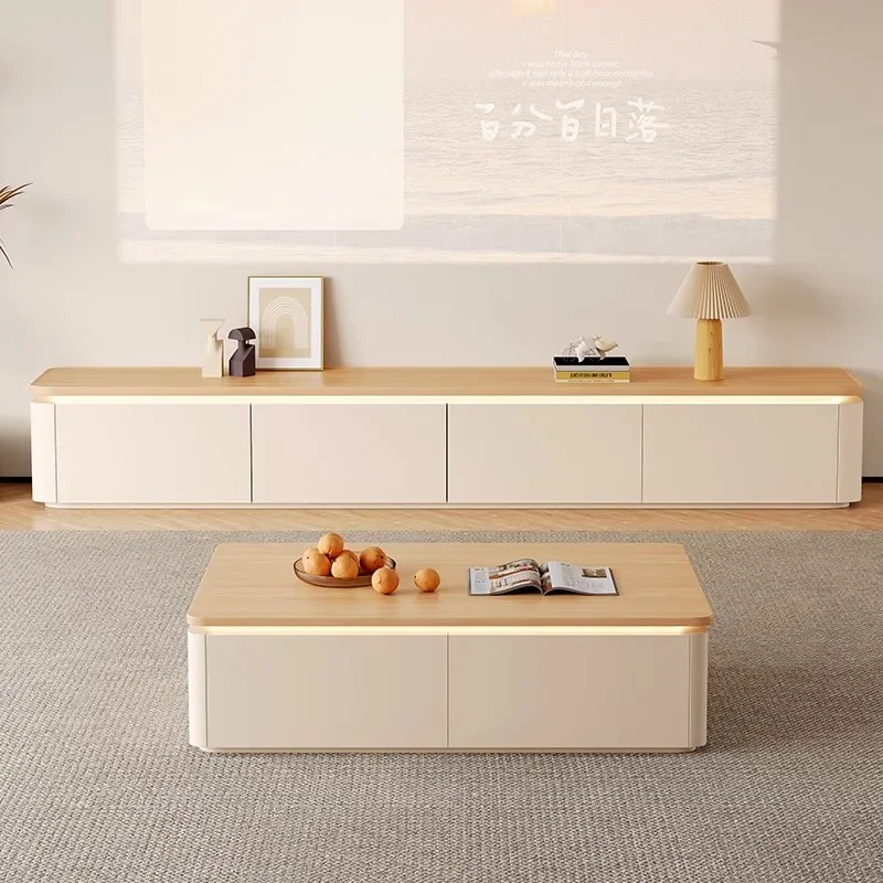 Cream wind TV cabinet Coffee table combination Living room Floor TV cabinet Small apartment household floor cabinet Storage lock