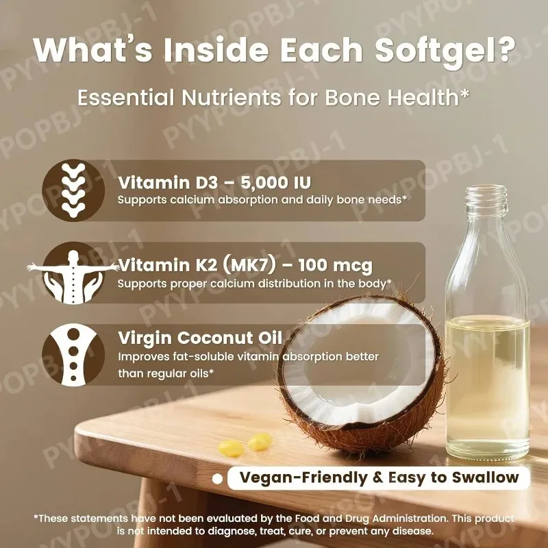 Vitamin D3 K2 Softgels 5000 IU with MK-7,Supports Bone Strength & Daily Wellness,Immune Nutrition Support with Coconut Oil 300ct