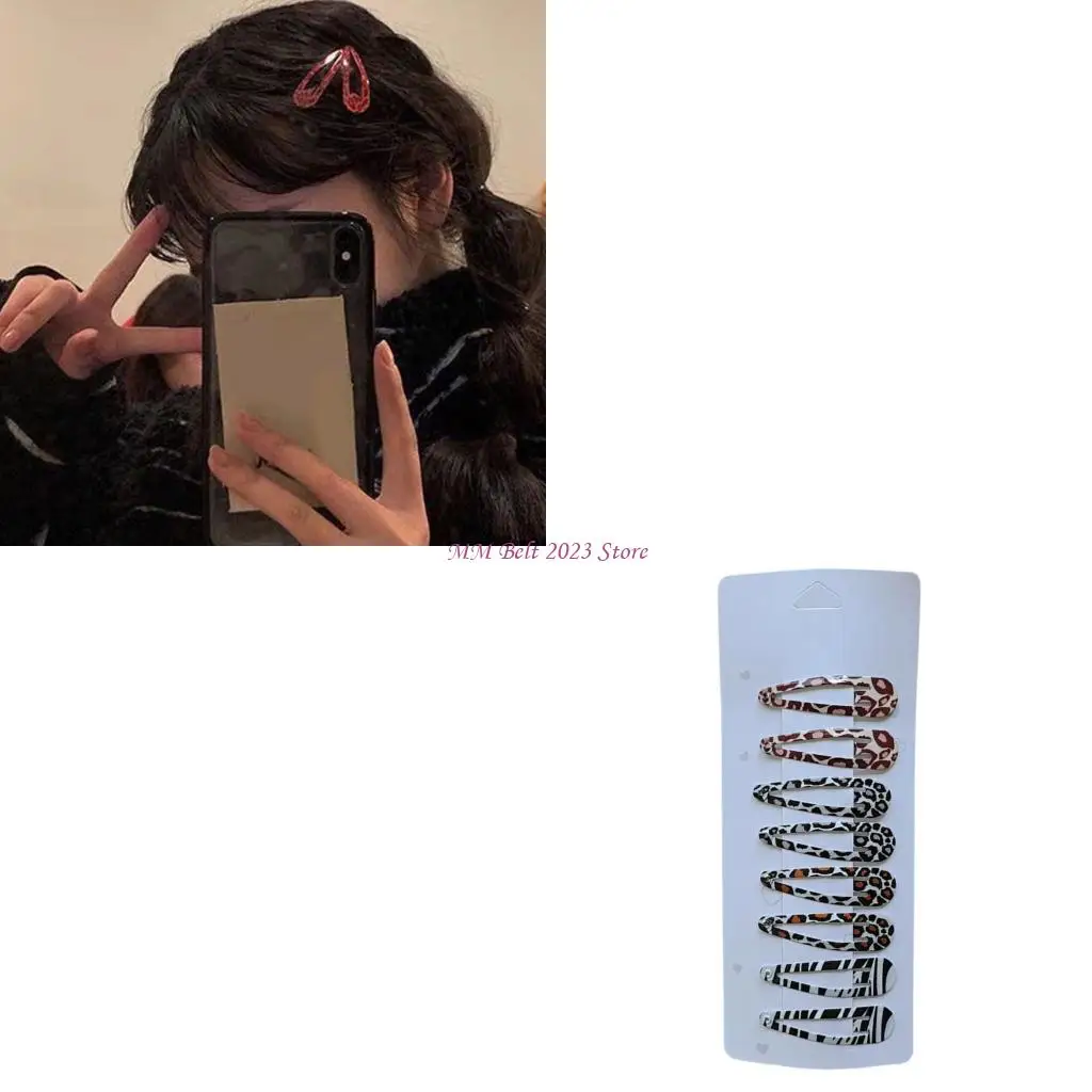 

49ME 8Pc Fashion Hair Barrettes Metal Clip Star Water Drop Animal Print Design