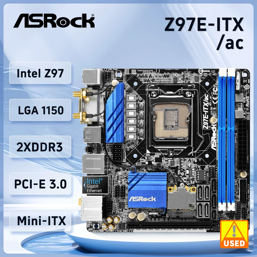 mini itx motherboards lga 1150 intel z97 ddr3 16gb pci e 30 m2 usb 30 hdmi suporta 5 geracao de cpu intel core asrock z97e itx 01