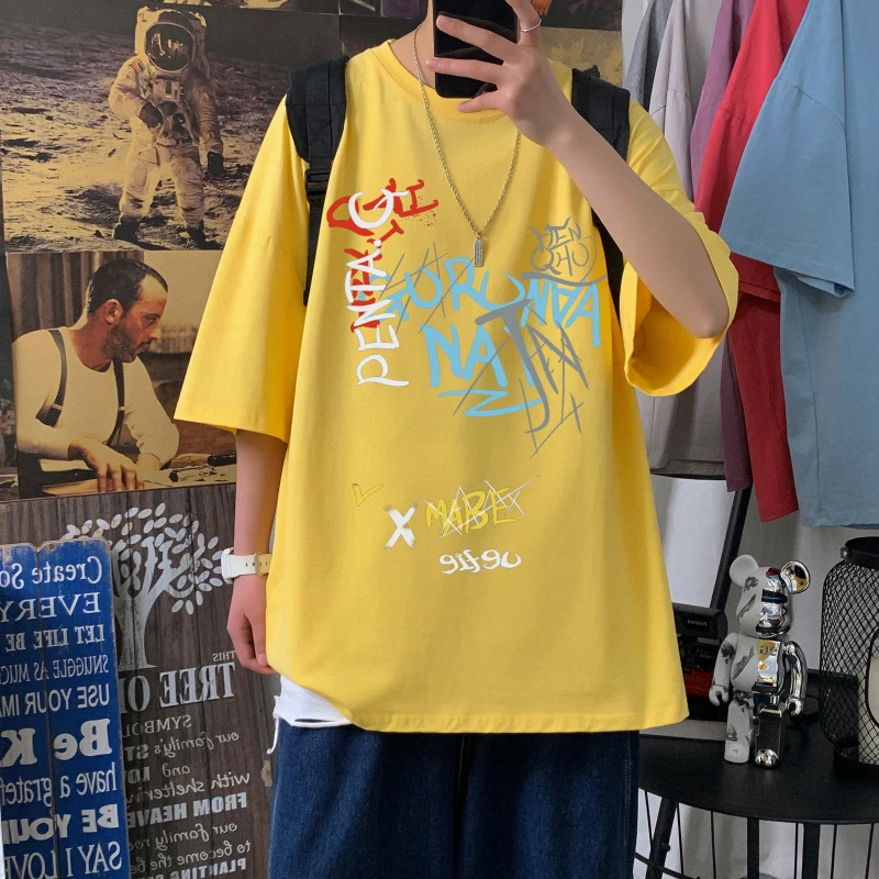 Summer Men High Quality Letter Printing T-Shirt Loose Casual Tops Short Sleeve Classic O-Neck Tees Comfortable Couple T-Shirt