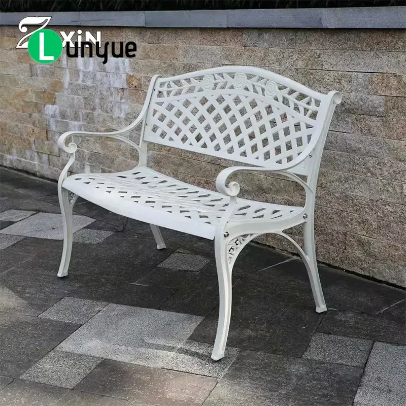 White Cast Aluminum Park Chair Outdoor Garden Public Lounge Stool Forest Landscape Dining Furniture Durable Weather Resistant