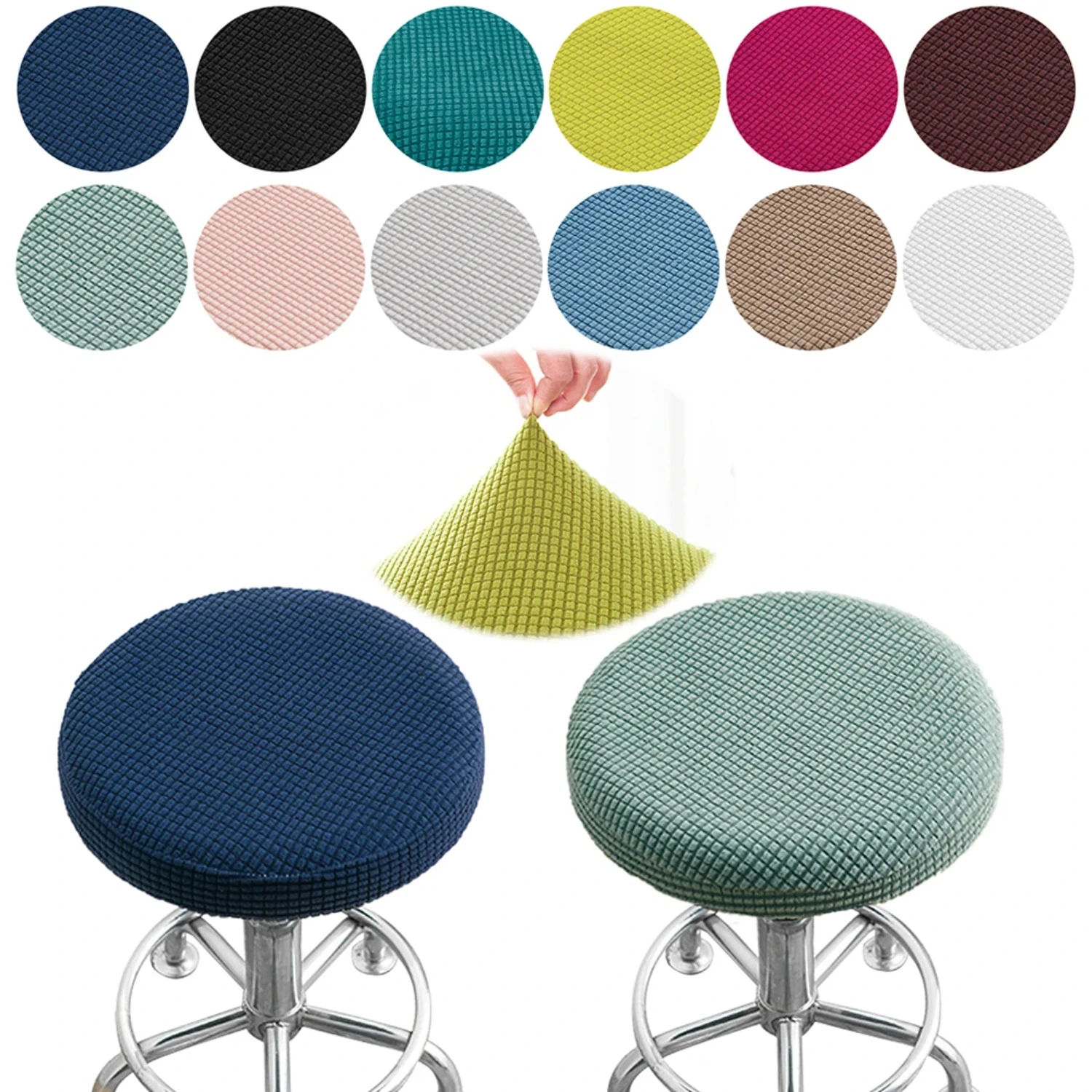 Bar Stool Cover Polar Fleece Round Chair Cover Removable Stool Slipcover Solid Seat Cushion Protector Washable Bar Stool