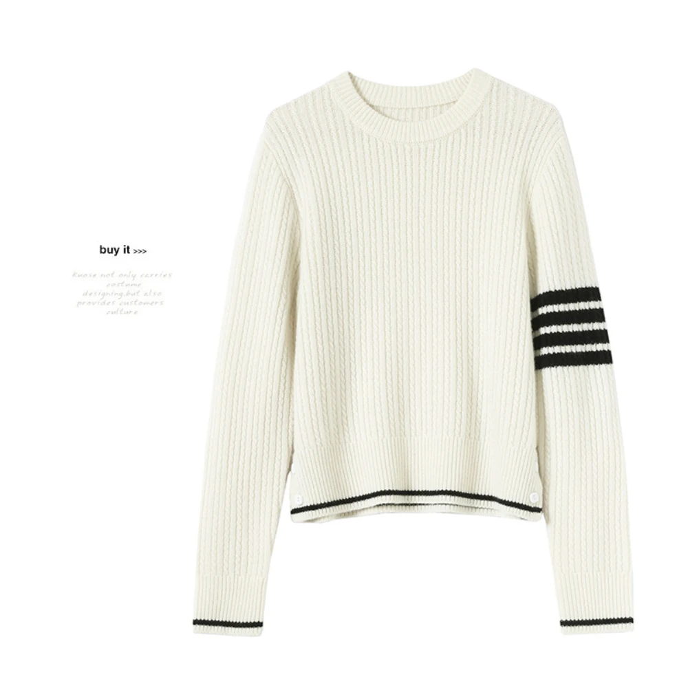 2024 autumn wool sweater women striped top black pullover clothes fashion woman jumper fall clothing vintage oversized knitted