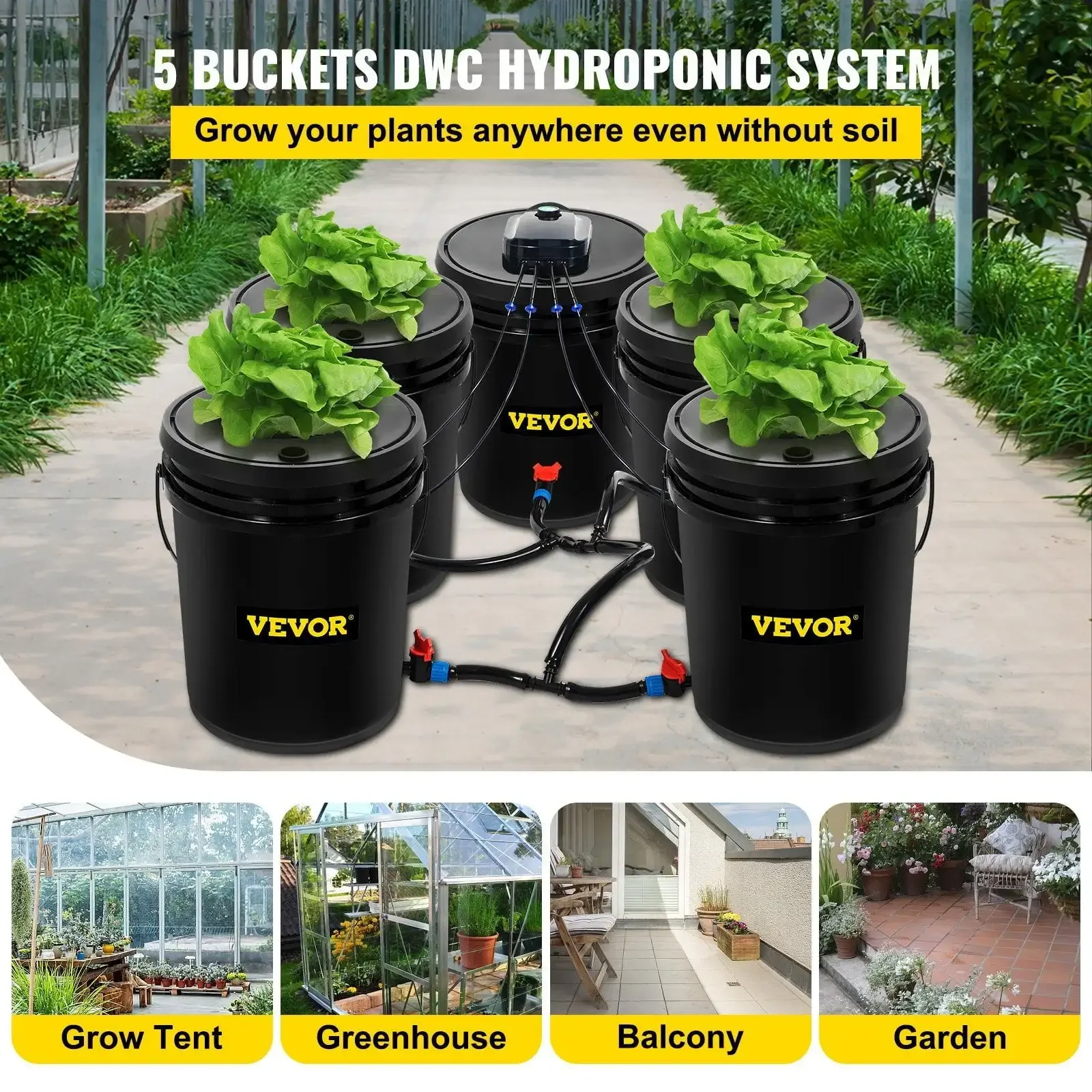 Hydroponics Deep Water Culture DWC Hydroponic System 5 Gallon 5 Buckets