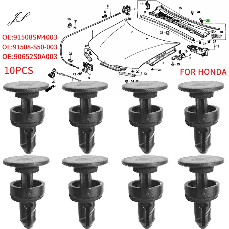 

10 шт., направляющая пряжка на передней панели, зажим для люка на крыше 91508-SR3-000 для Honda и Acura Odyssey CR-V Civic del sol Integra 1992-2004