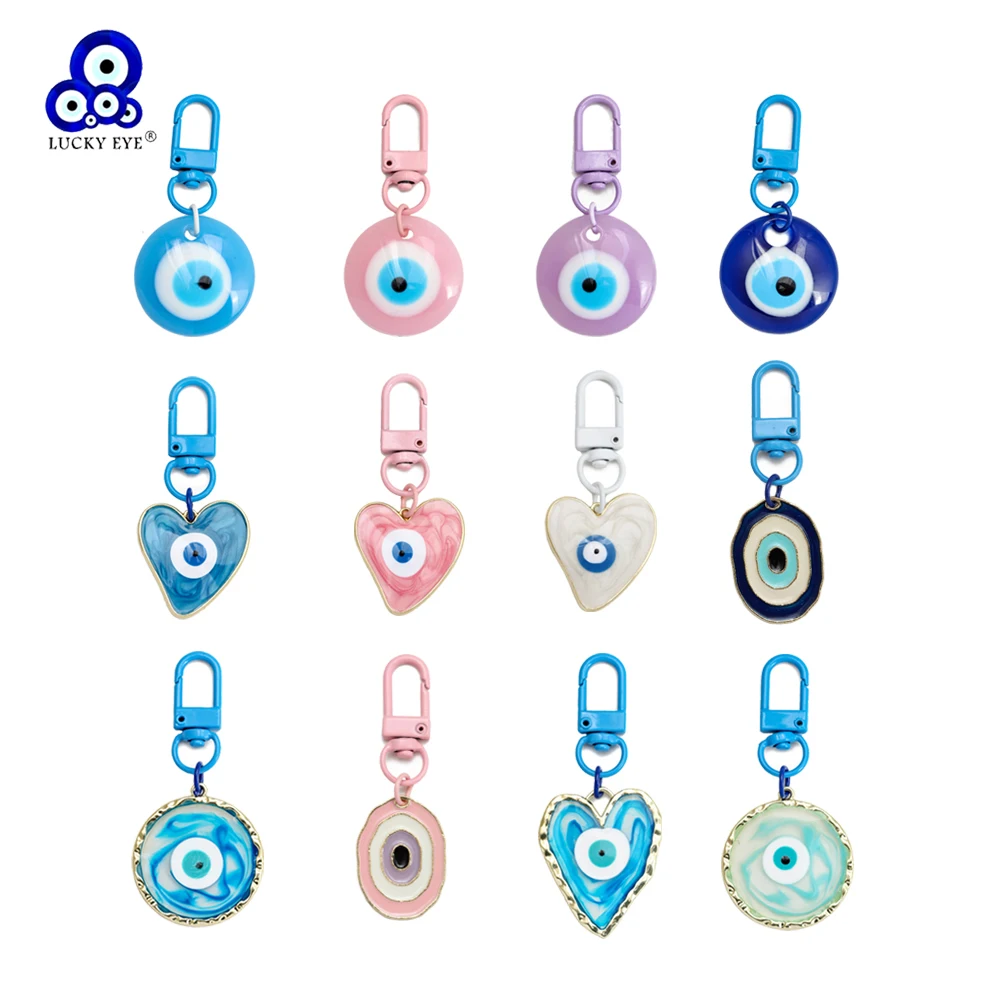 Lucky Eye Colorful Heart Keychain alloy Round Square Drop Oil Turkish Evil Eye Key Chain Car Keyring for Women Men llavero