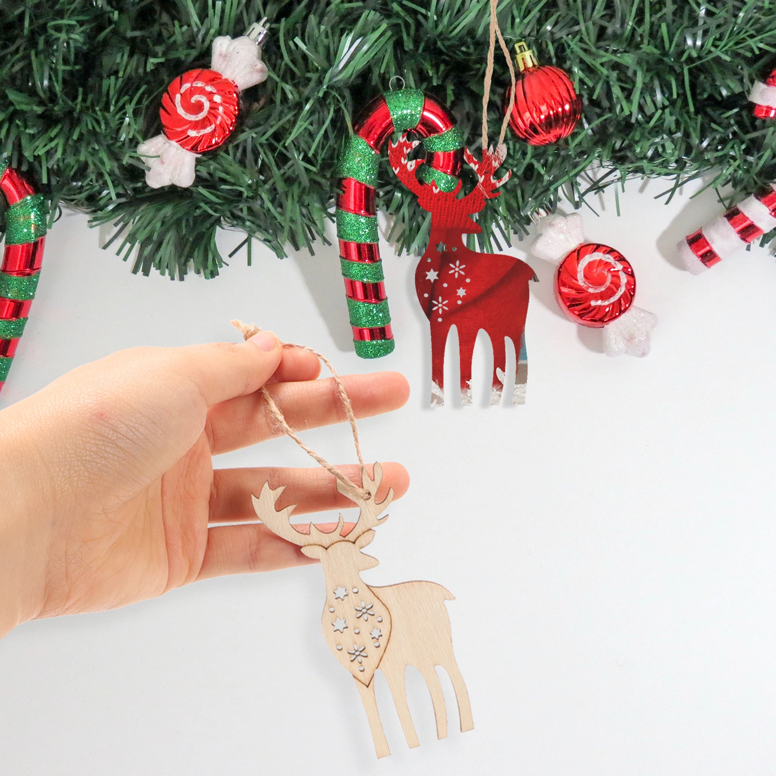 

20pcs Blank Chips Elk Shaped Unfinished Diy Christmas Ornament Decorative Slices Painting Pendant Wood Slices Craft