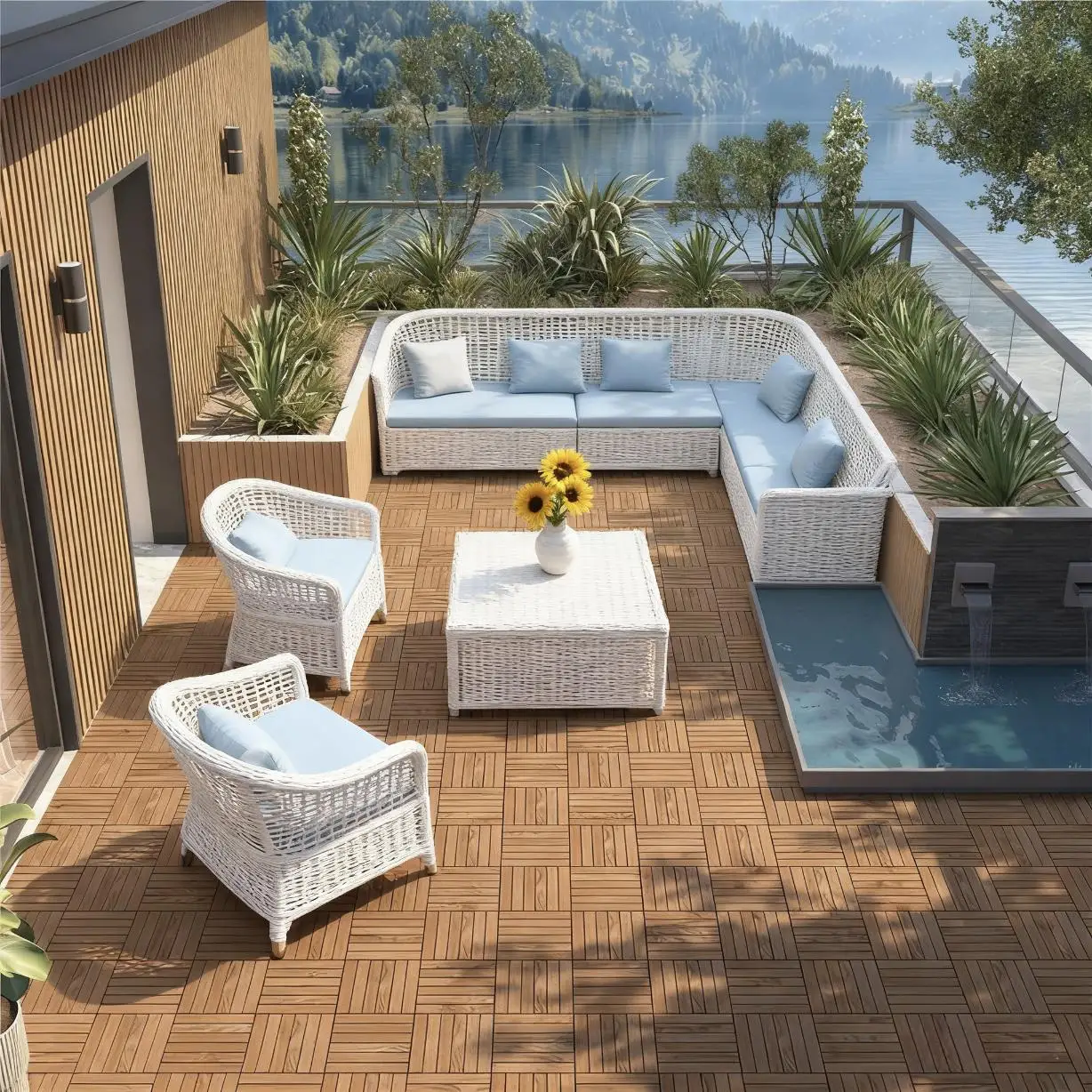 Costoffs Halloween 12inx12in 27pcs Wood Flooring Tiles Interlocking Patio Pavers Wood Tiles Deck Tiles For Patio/Garden/Poolside, Brown/Natural Wood/Black