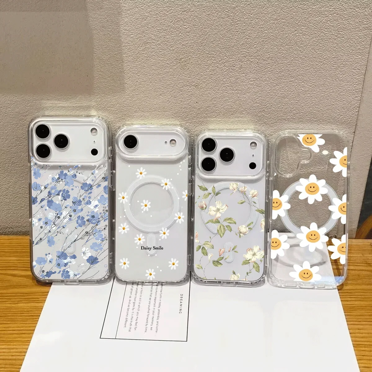 Magnetic Charging Flower Smile Floral Clear Casing For Samsung Galaxy S26 Ultra 5G S25 S24 S23 S22 Plus Ultra FE  5G Phone Case