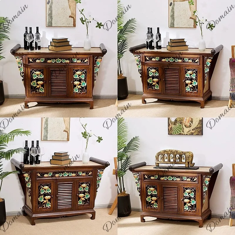 Vintage Solid Wood Sideboard Hallway Entryway Room Divider Southeast Asian Storage Cabinet