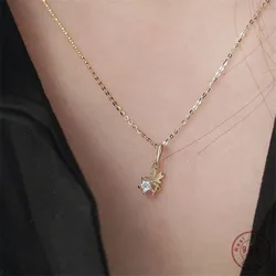 Playful Cute Shiny Star Zircon Elf Necklace for Women Korean 925 Sterling Silver 14k Gold Plated Clavicle Chain Jewelry